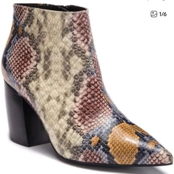 Jeffrey Campbell Kiani Tan Snake Embossed Ankle Boote Colorful Pointed Toe 8 - Picture 1 of 7